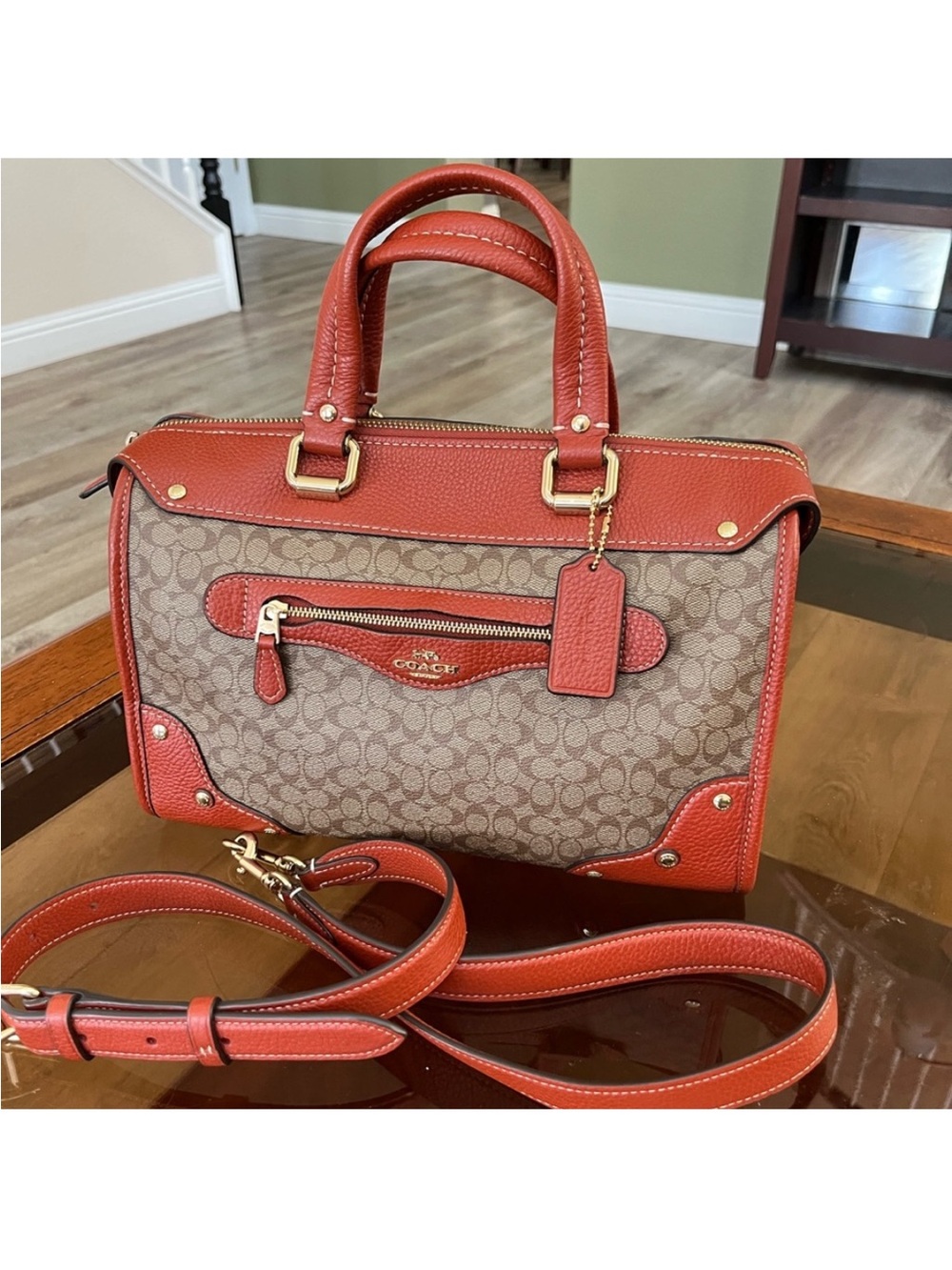 Coach Millie Signature Canvas Satchel Terracotta /Khaki